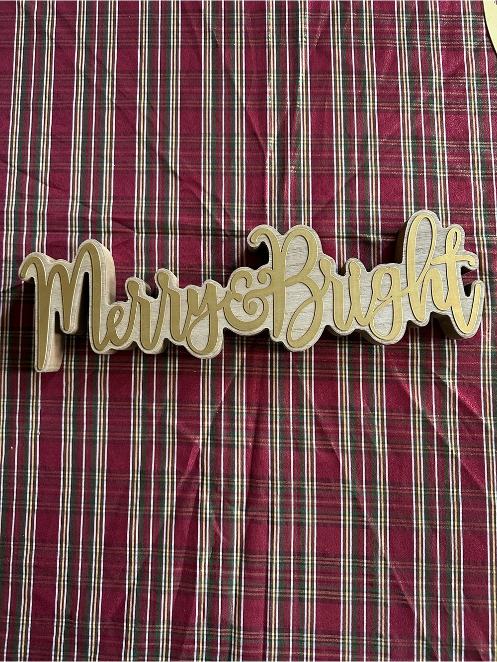 Merry & Bright Gold Wooden Holiday Sign
